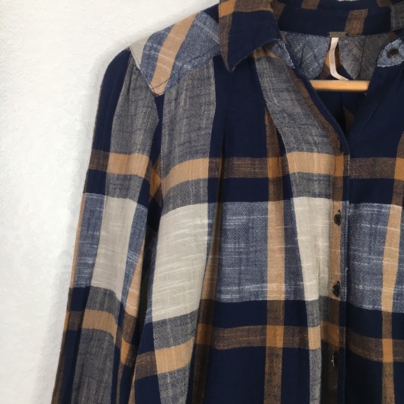 Free People Peppy In Plaid Button Up Blouse Top - Picture 5 of 10